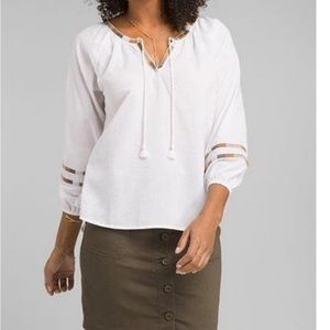 Prana Atlantis Embroidery Tassel Boho Peasant Blouse